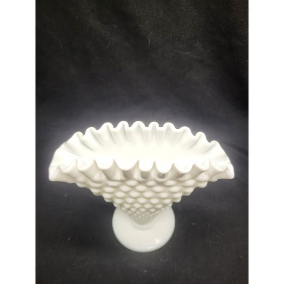 Fenton Milk Glass Hobnail Fan Vase - Picture 2 of 5